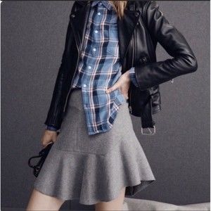 Madewell Sz 2 Atelier Skirt Gray Wool High Waist Pleated Flare Retro 90s Y2K